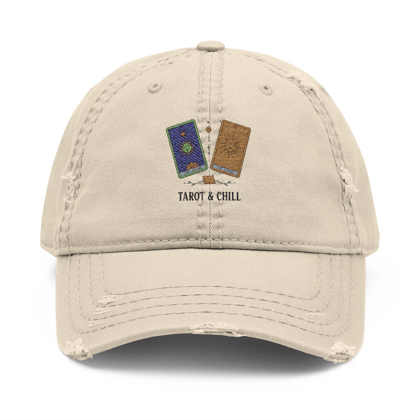 Tarot and Chill distressed cap with stitched design