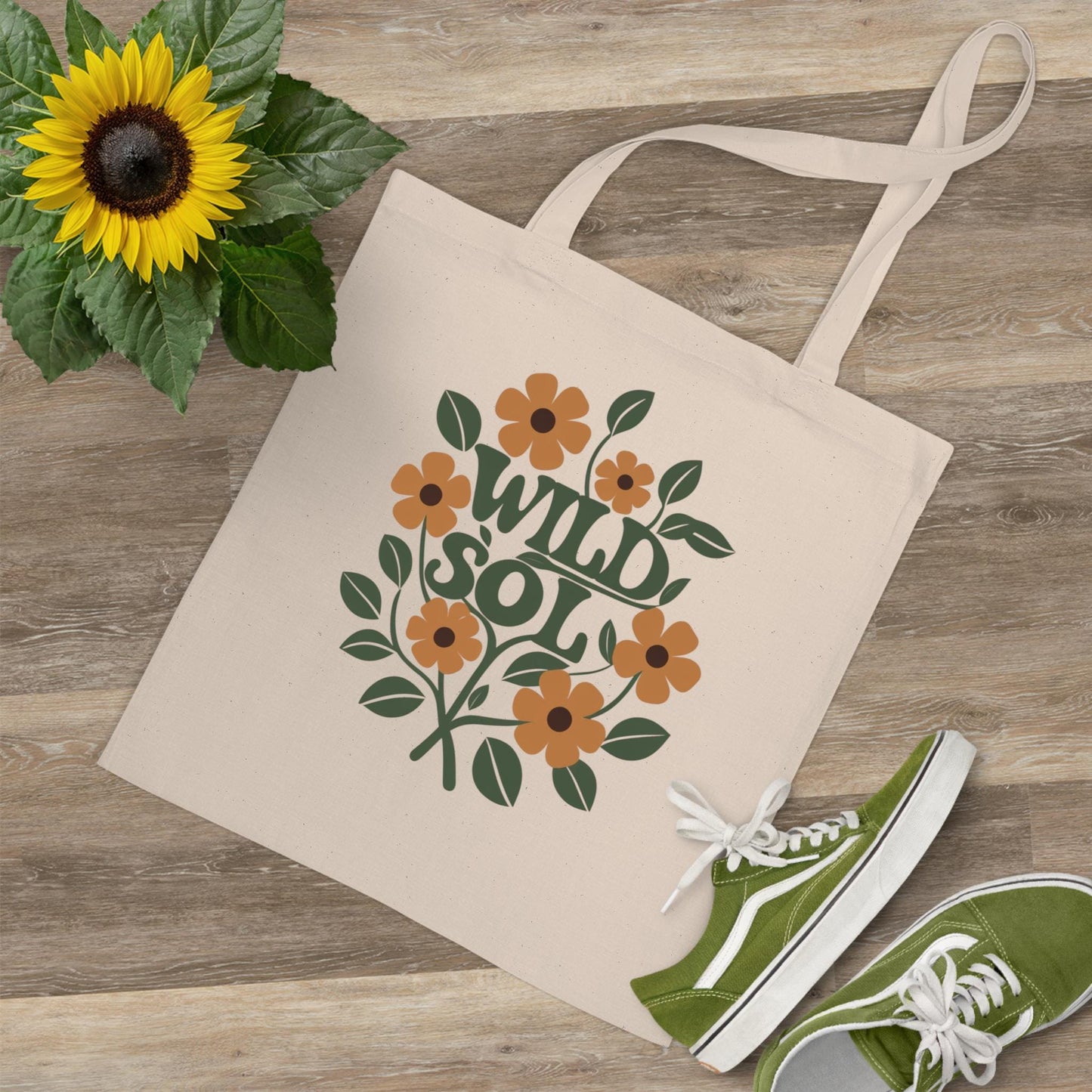 WildSol flower print tote with botanical charm