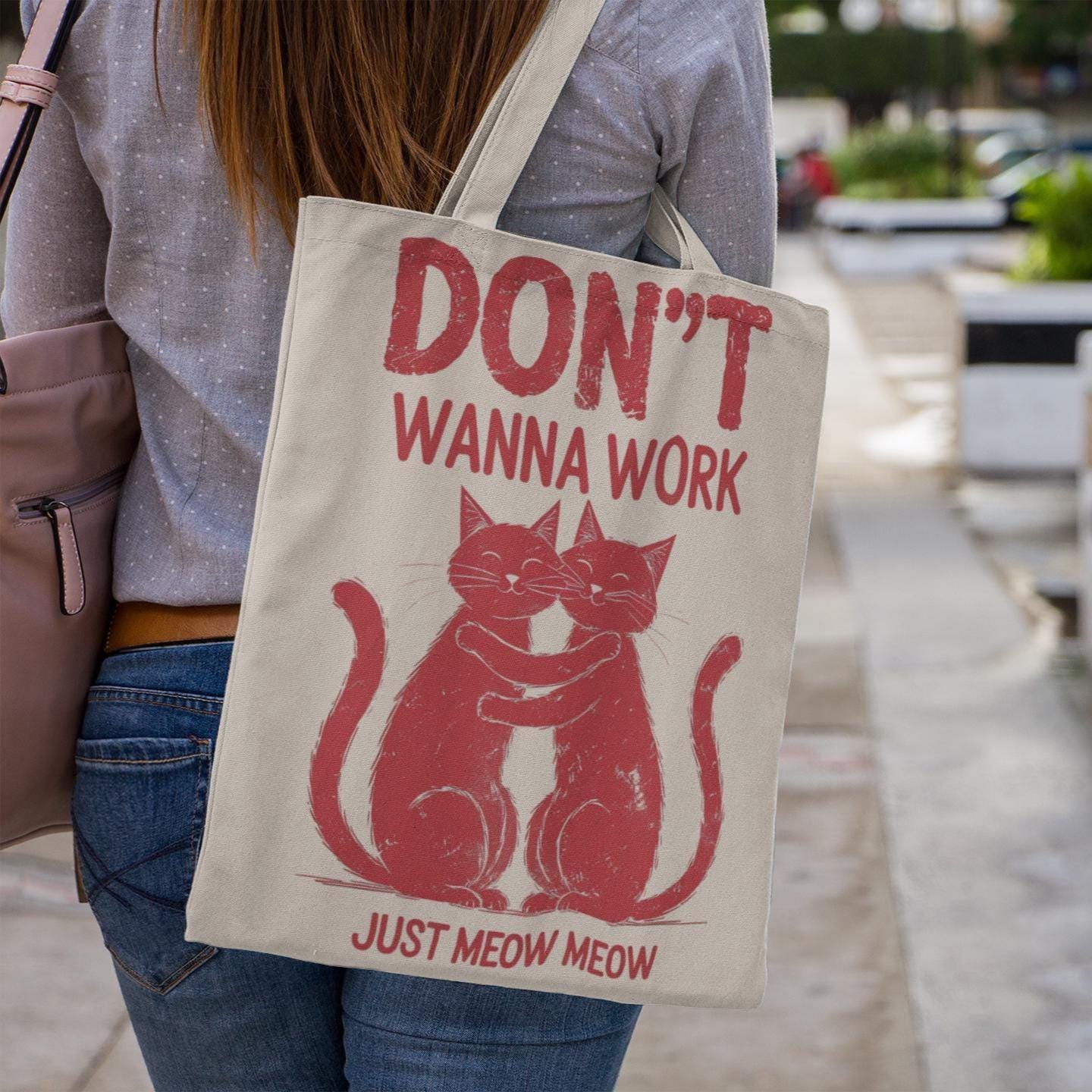 Funny cat tote bag with lazy kitty design