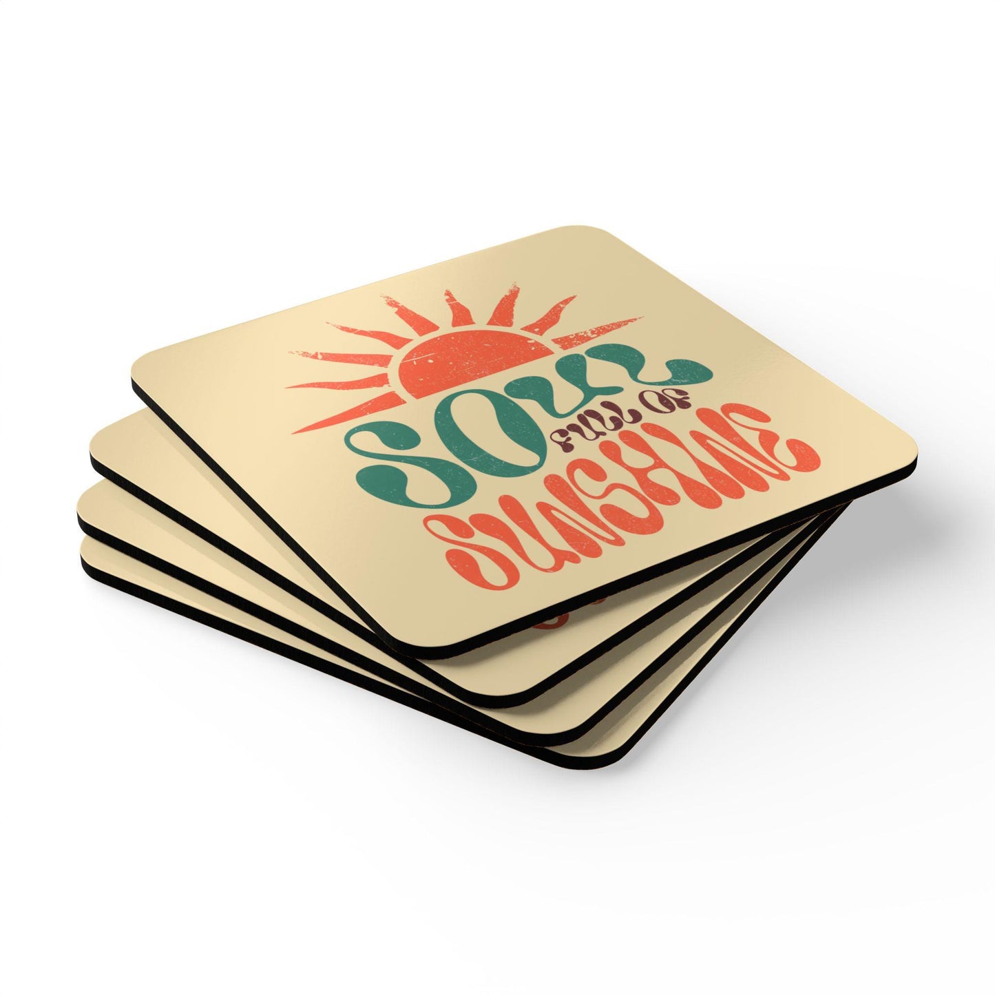 Coaster Set, Sunshine Cork Wood Coasters