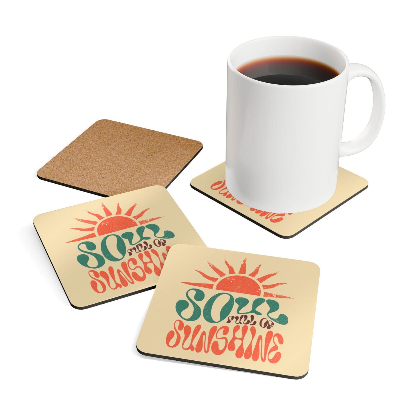 Coaster Set, Sunshine Cork Wood Coasters