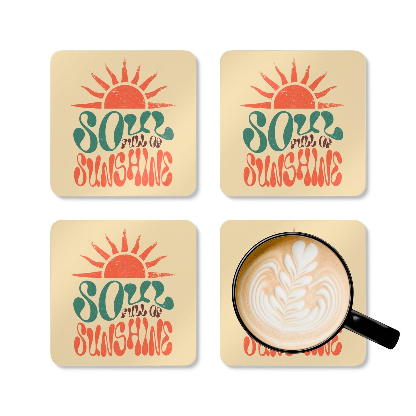 Coaster Set, Sunshine Cork Wood Coasters