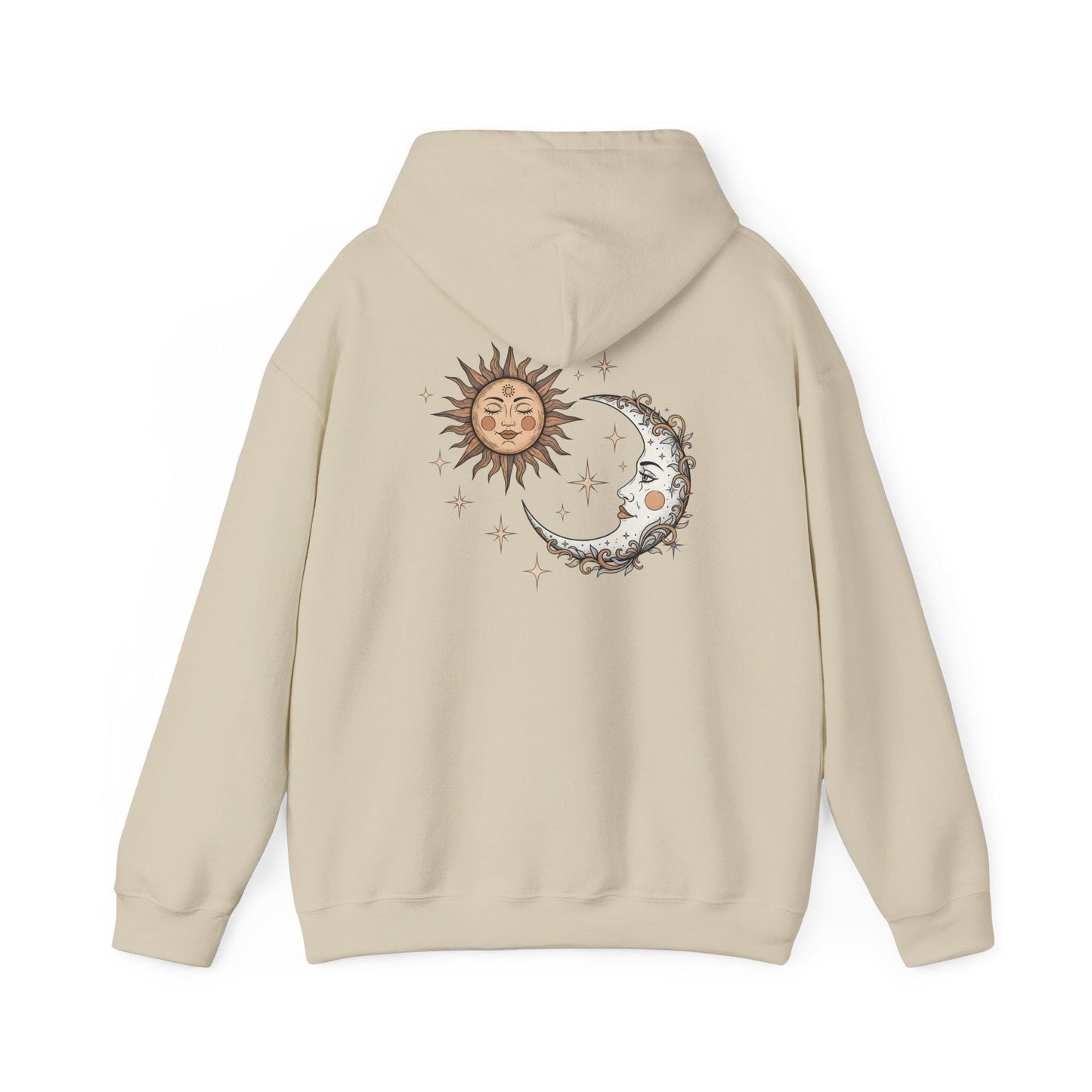 Sun and moon hoodie with celestial design