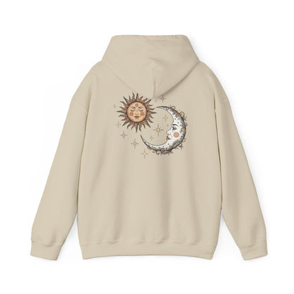 Sun and moon hoodie with celestial design