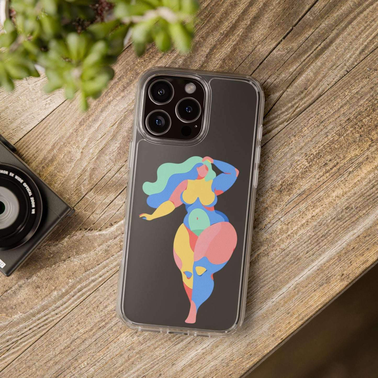 Abstract clear phone case with vibrant paint design
