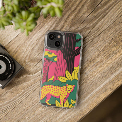 Clear phone case with jungle wildlife art