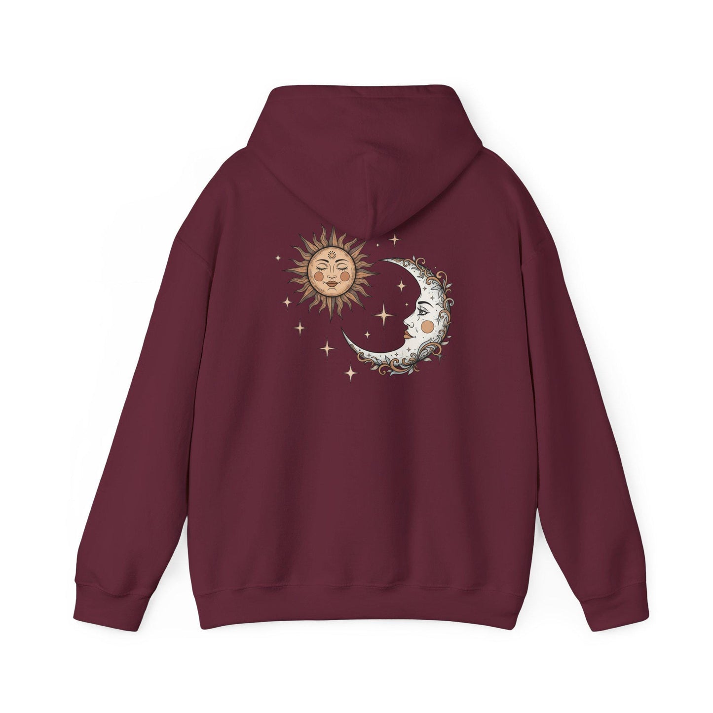 Sun and moon hoodie with celestial design