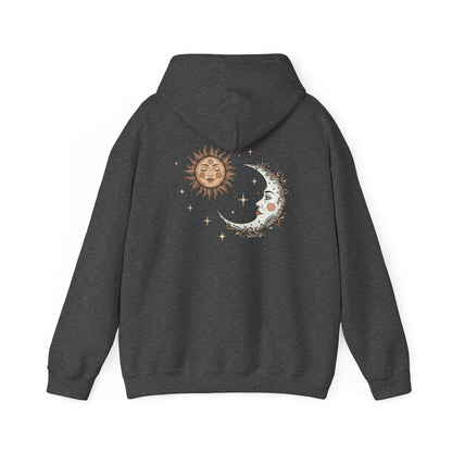 Sun and moon hoodie with celestial design