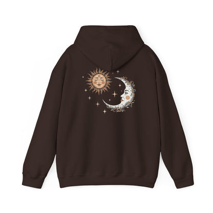 Sun and moon hoodie with celestial design