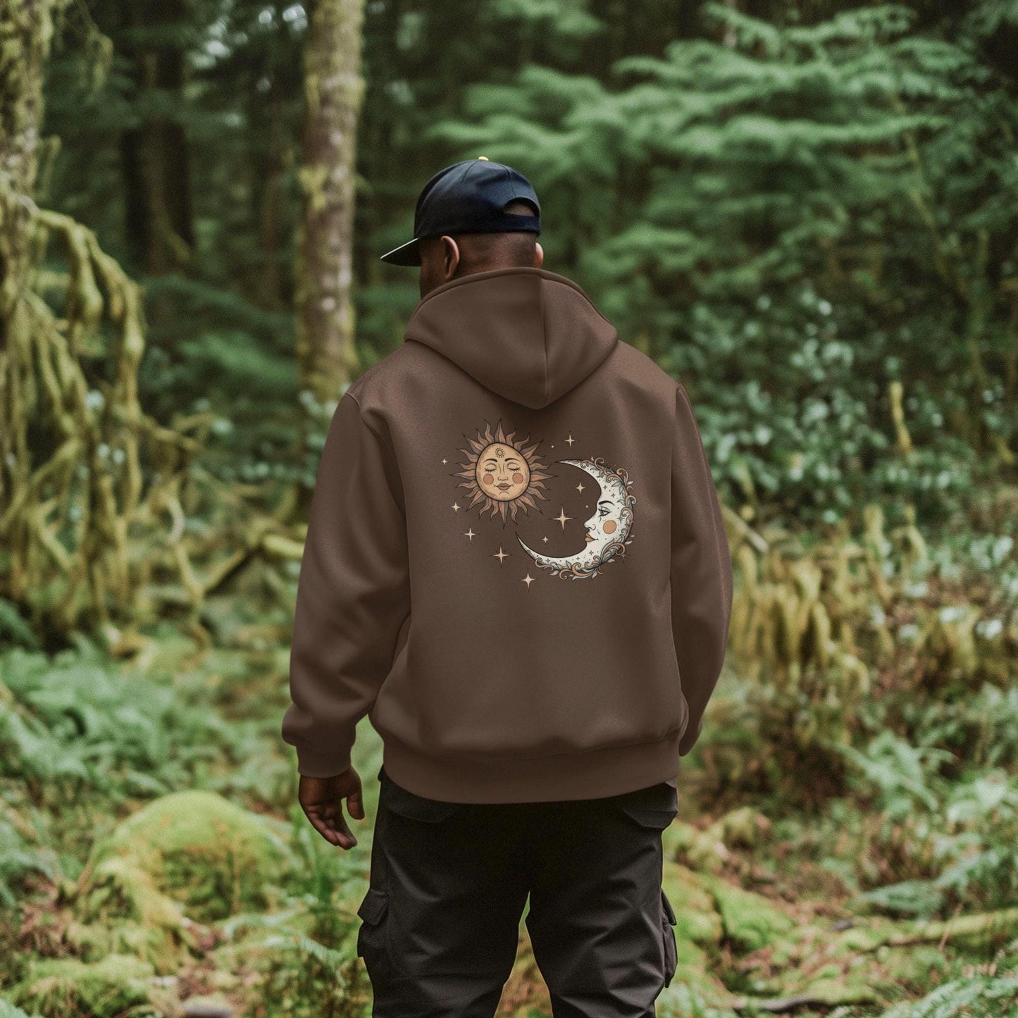 Sun and moon hoodie with celestial design