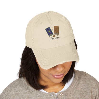 Tarot and Chill distressed cap with stitched design