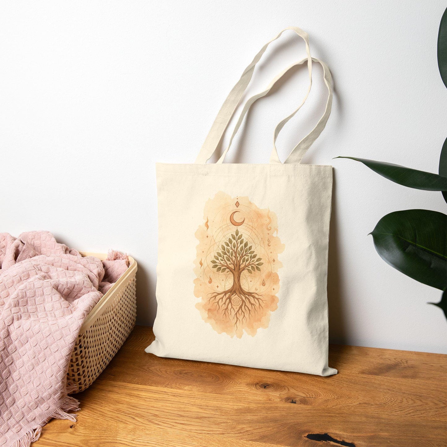 Tree of Life cotton tote with earthy design