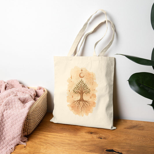 Tree of Life cotton tote with earthy design