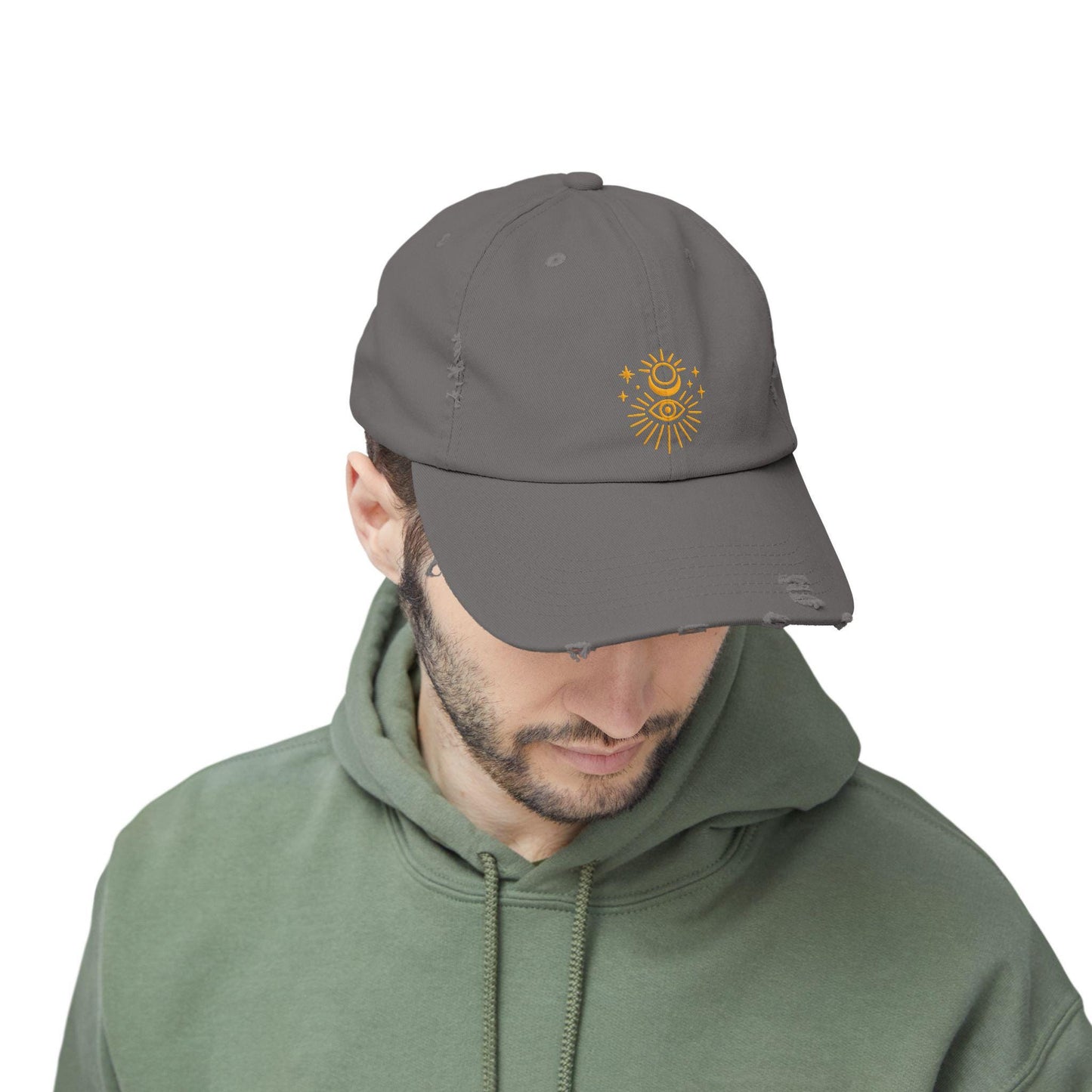 Celestial dad hat with sun and moon stitch