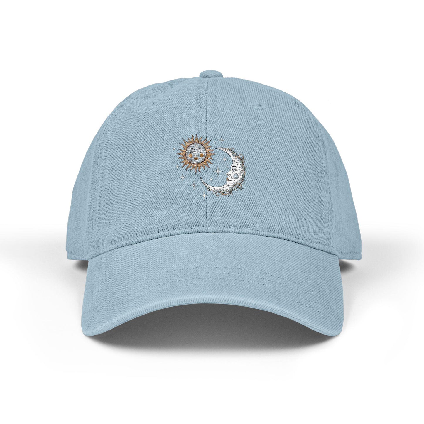 Denim baseball cap with sun and moon design