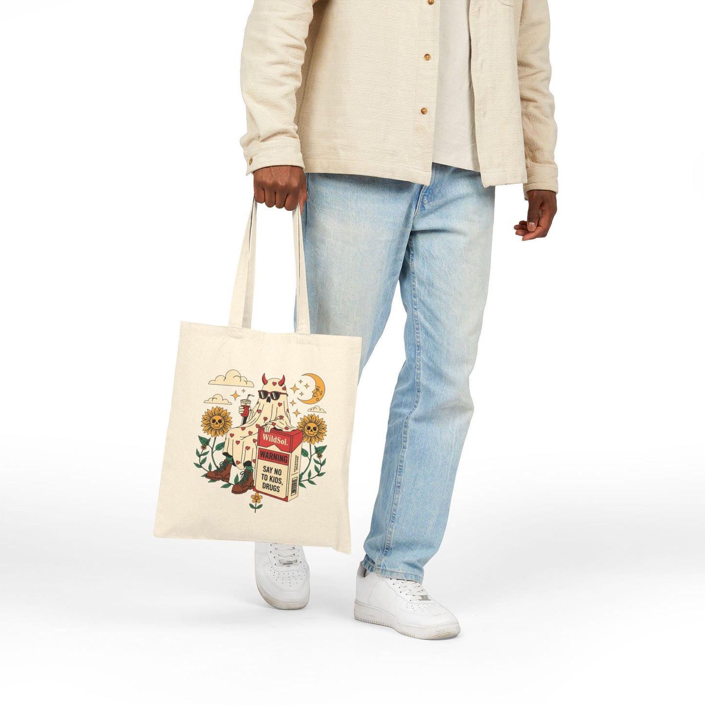 Ghost and flower tote bag with quirky design