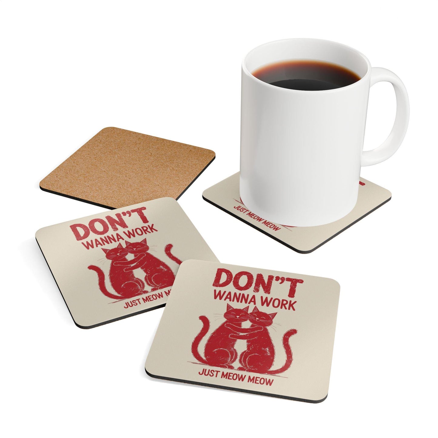 Funny Cat Cork Coaster Set