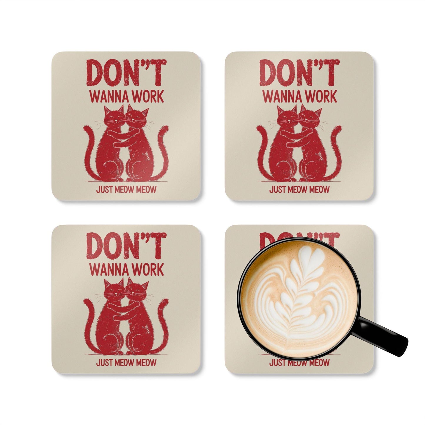 Funny Cat Cork Coaster Set