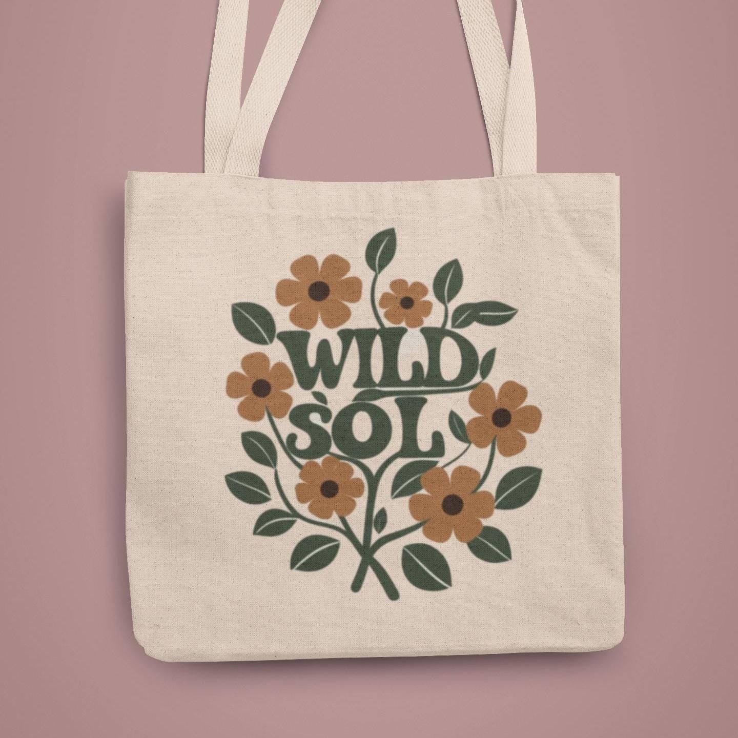 WildSol flower print tote with botanical charm