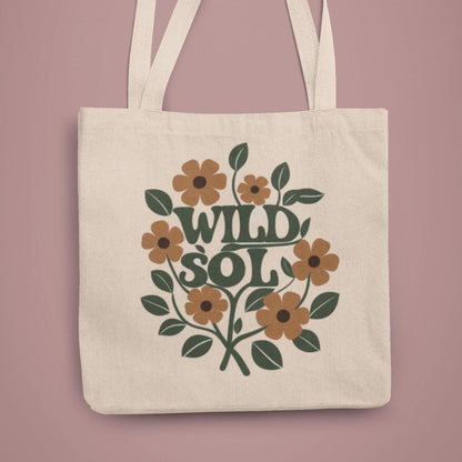 WildSol flower print tote with botanical charm