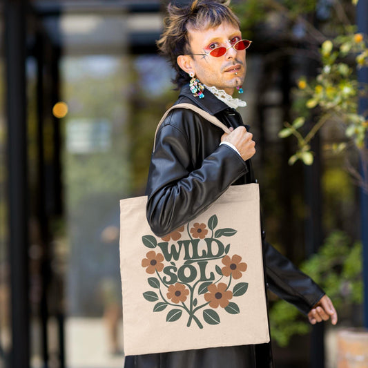 WildSol flower print tote with botanical charm