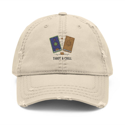 Tarot and Chill distressed cap with stitched design