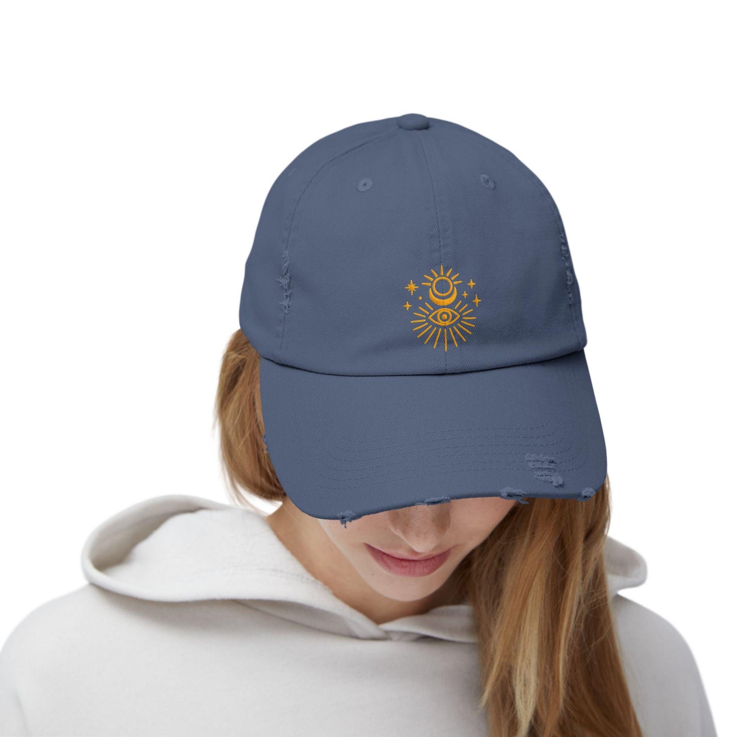 Celestial dad hat with sun and moon stitch