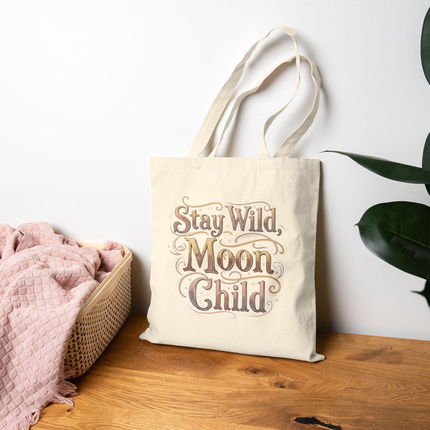 Moon child tote bag with celestial quote