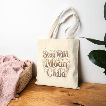 Moon child tote bag with celestial quote