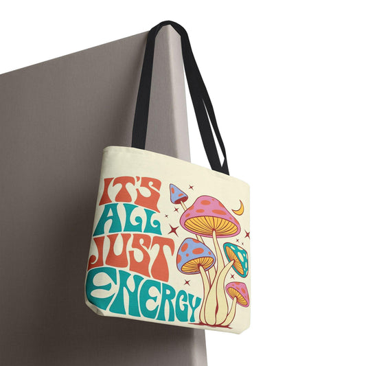 Trippy mushroom tote with colorful boho art