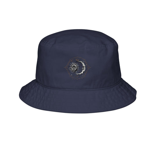 Sun and moon bucket hat with celestial stitch