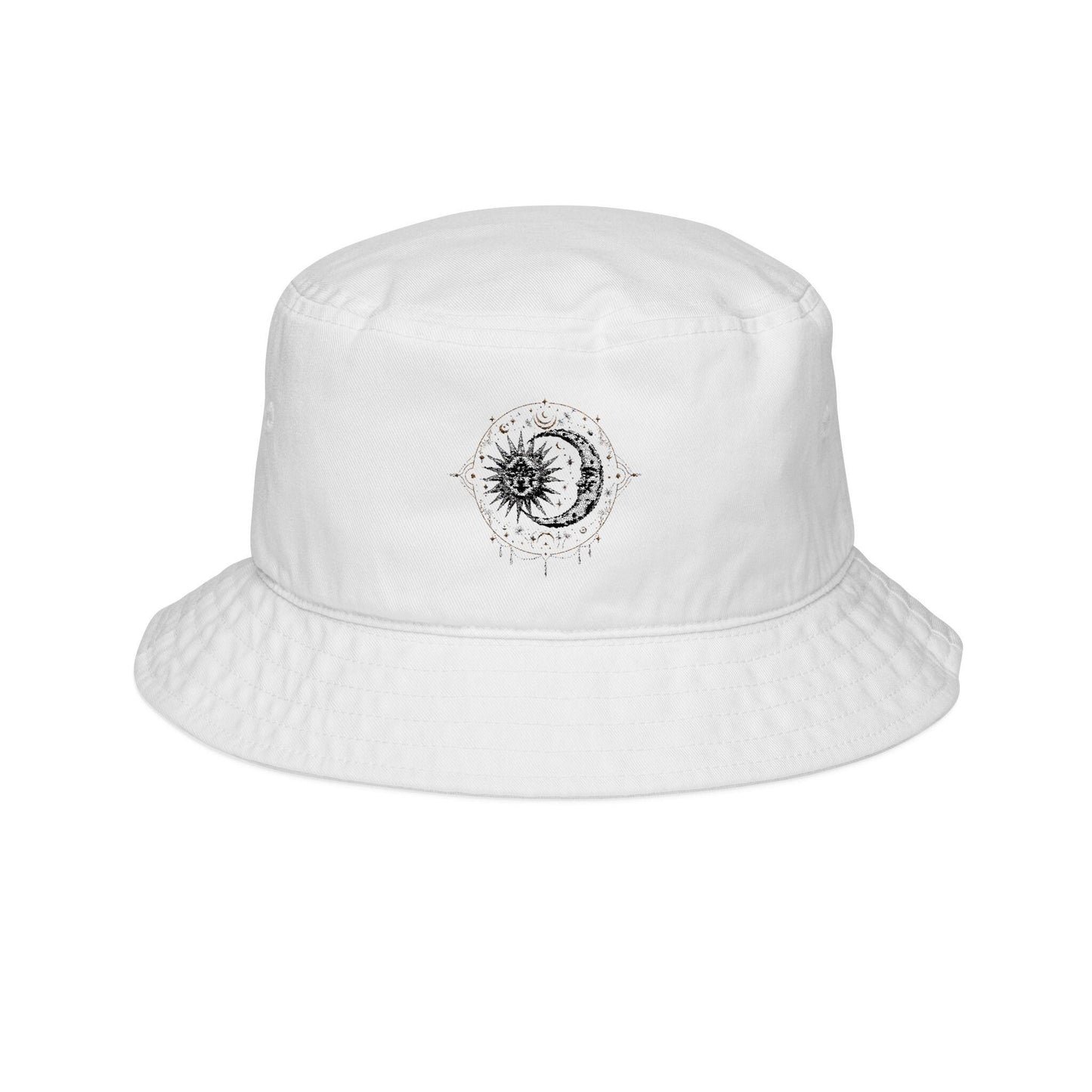 Sun and moon bucket hat with celestial stitch