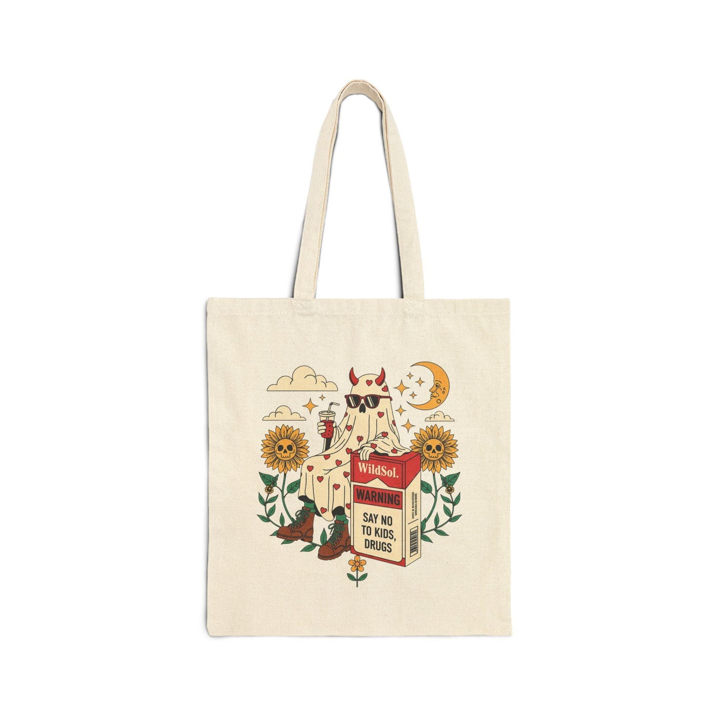 Ghost and flower tote bag with quirky design