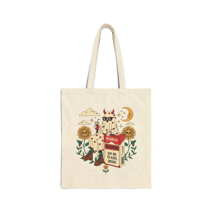 Ghost and flower tote bag with quirky design