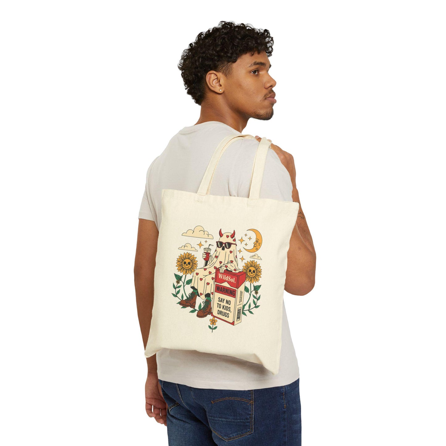 Ghost and flower tote bag with quirky design