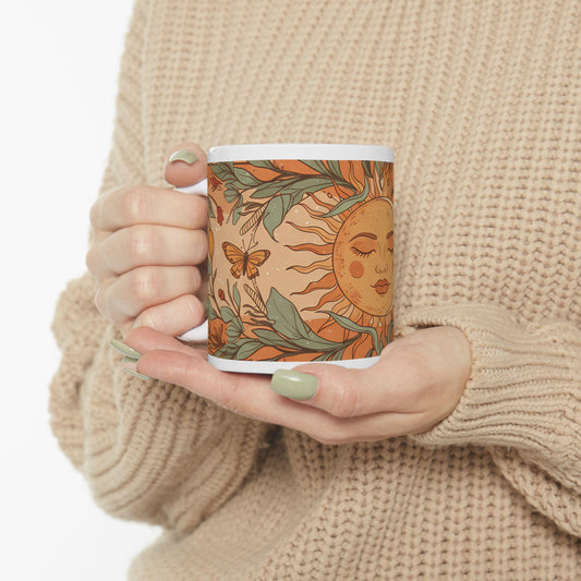 Sun-Kissed Ceramic Mug with Floral Design