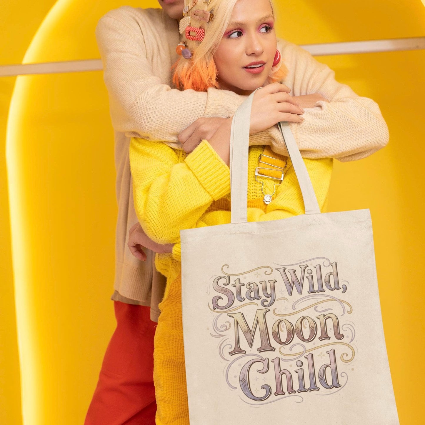 Moon child tote bag with celestial quote
